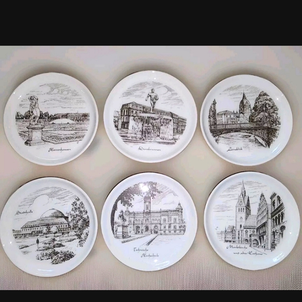 Furstenburg vintage mini plates, Hanover, Germany scenes, historical buildings